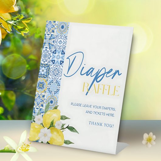Elegant Lemon Baby shower Luier Raffle Sign Reclamebord Met Voetstuk