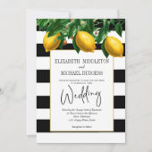 Elegant Lemon Black White Botanical Wedding Kaart (Voorkant)