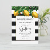 Elegant Lemon Black White Botanical Wedding Kaart (Staand voorkant)