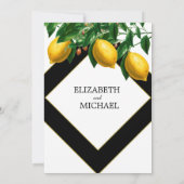 Elegant Lemon Black White Botanical Wedding Kaart (Achterkant)