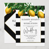 Elegant Lemon Black White Botanical Wedding Kaart (Voorkant / Achterkant)