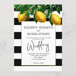 Elegant Lemon Black White Botanical Wedding Kaart