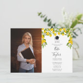 Elegant Lemon Blossom Floral Afstuderen Foto Kaart (Staand voorkant)