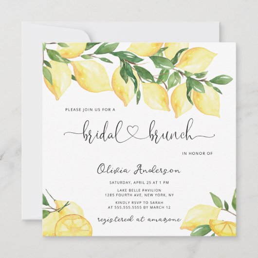 Elegant Lemon Bridal Brunch Uitnodiging (Voorkant)