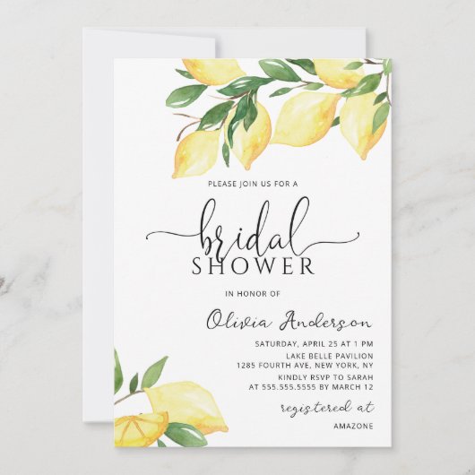 Elegant Lemon Bridal Shower Kaart (Voorkant)