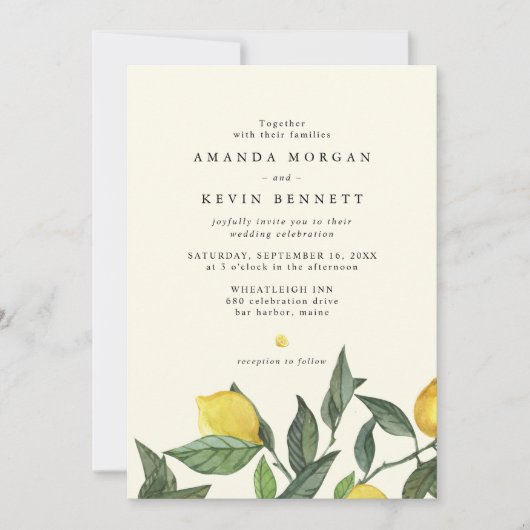 Elegant Lemon Citrus Greenery Wedding Kaart (Voorkant)