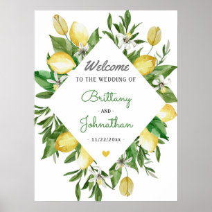 Elegant Lemon Citrus Italy Wedding Welcome Sign Poster
