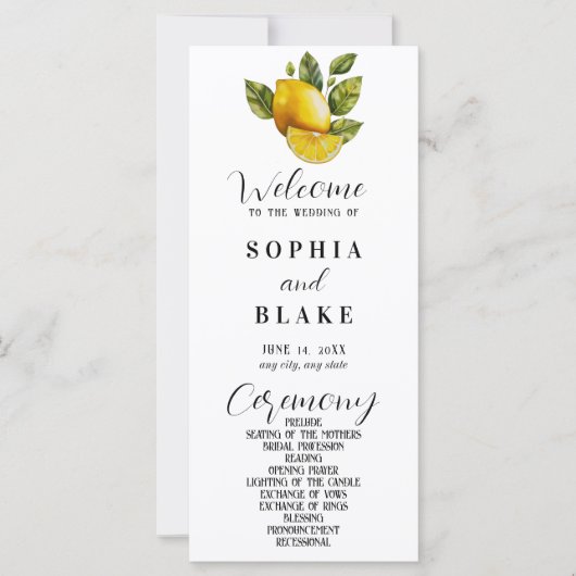Elegant Lemon en Greenery White Wedding Programme (Voorkant)