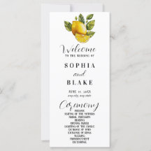 Elegant Lemon en Greenery White Wedding Programme