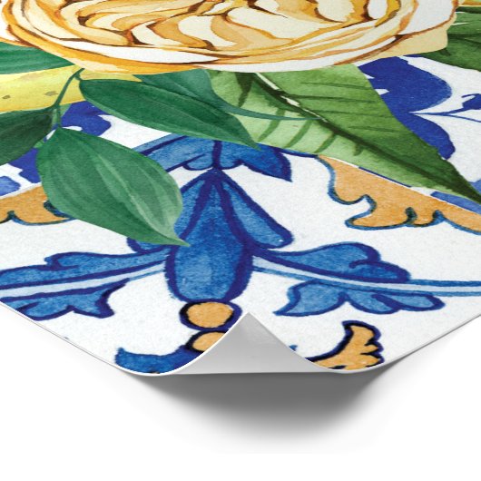 Elegant Lemon Floral Geometric Baby shower Welkom Poster (Hoek)