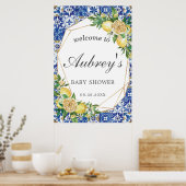 Elegant Lemon Floral Geometric Baby shower Welkom Poster (Keuken)