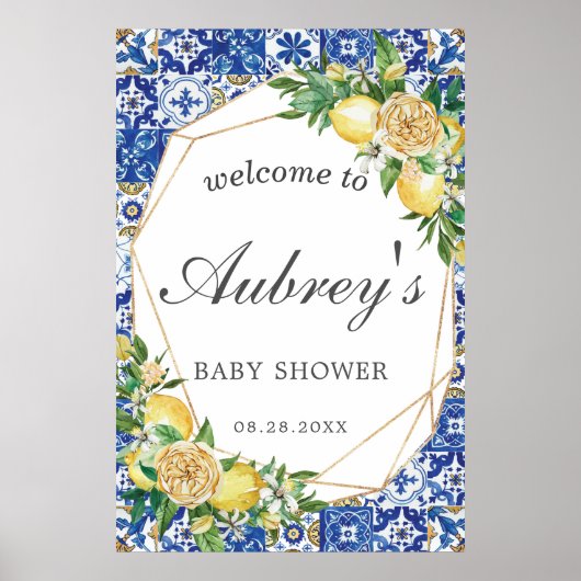 Elegant Lemon Floral Geometric Baby shower Welkom Poster (Voorkant)