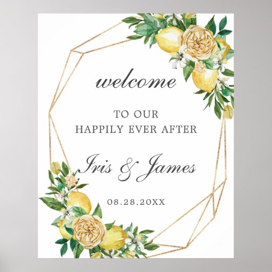 Elegant Lemon Floral Geometric Wedding Welkom Poster (Voorkant)