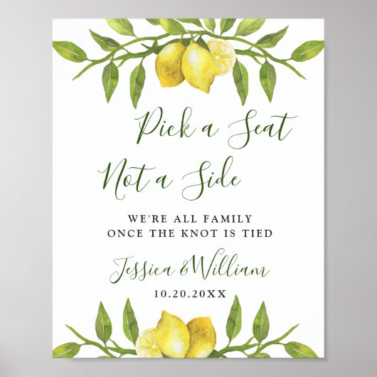 Elegant Lemon Floral Wedding Ceremony Seating Sign Poster (Voorkant)