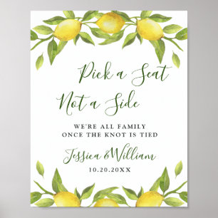 Elegant Lemon Floral Wedding Ceremony Seating Sign Poster
