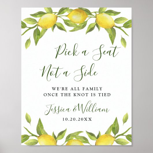 Elegant Lemon Floral Wedding Ceremony Seating Sign Poster (Voorkant)