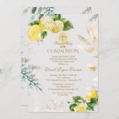 Elegant Lemon Fruit Gold First Heilige Communie Kaart (Voorkant / Achterkant)