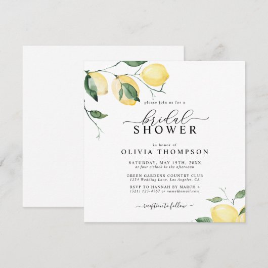 Elegant Lemon Fruit Waterverf Boho Vrijgezellenfee Kaart (Voorkant / Achterkant)