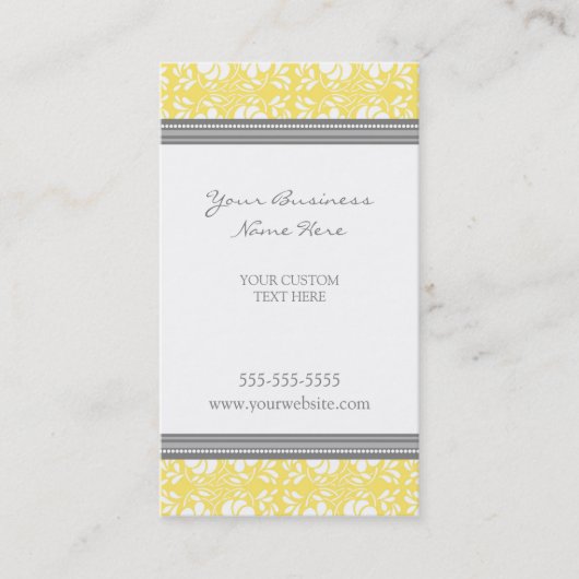Elegant Lemon Grey Damask Visitekaartjes (Voorkant)