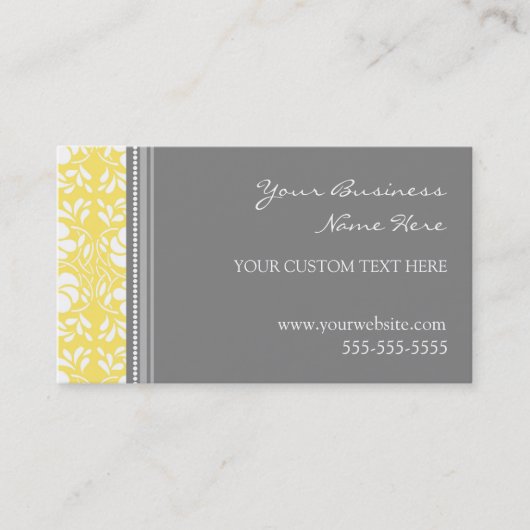 Elegant Lemon Grey Damask Visitekaartjes (Voorkant)