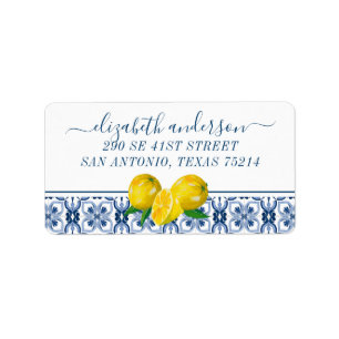 Elegant Lemon Italy Blue Tegel Return Address Etiket