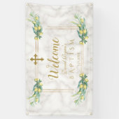 Elegant Lemon Marble Boy Baptism Welkomstteken Spandoek (Verticaal)