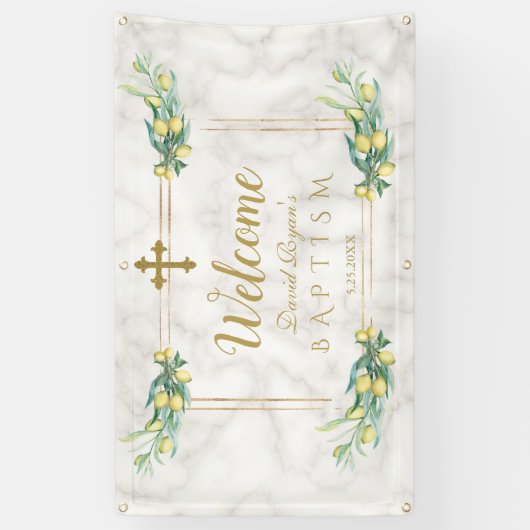 Elegant Lemon Marble Boy Baptism Welkomstteken Spandoek (Verticaal)