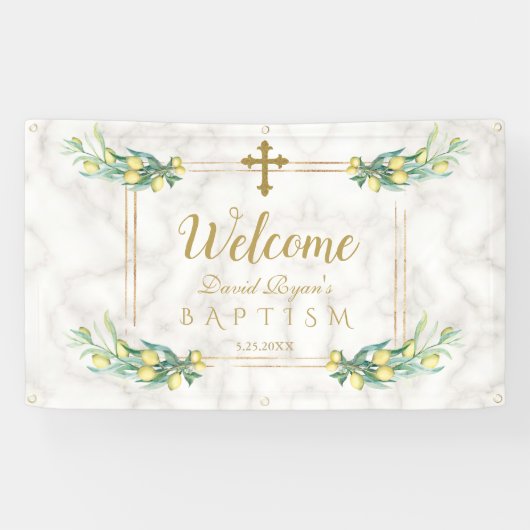 Elegant Lemon Marble Boy Baptism Welkomstteken Spandoek (Horizontaal)
