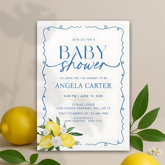 Elegant Lemon Mediterraan Baby shower Kaart