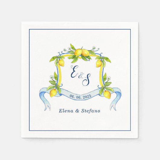 Elegant Lemon monogram Crest bruiloft Napkins Servet (Voorkant)