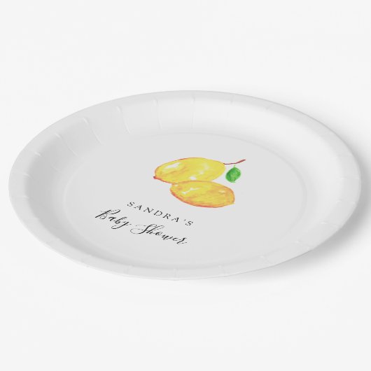 Elegant Lemon Theme Baby shower Minimale Moderne Papieren Bordje (Gekanteld)