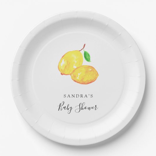 Elegant Lemon Theme Baby shower Minimale Moderne Papieren Bordje (Voorkant)