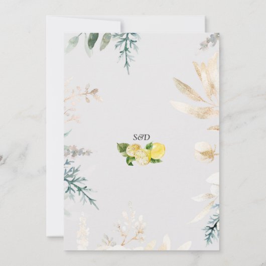 Elegant Lemon veegt het witte Floral bruiloft Kaart (Achterkant)