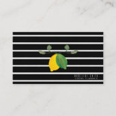 Elegant Lemon Waterverf Stripes Black Visitekaartje (Voorkant)