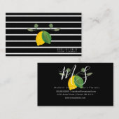 Elegant Lemon Waterverf Stripes Black Visitekaartje (Voorkant / Achterkant)