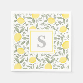 Elegant Lemons and Leaves Pattern Monogram Servet