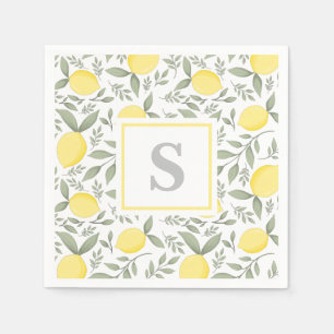Elegant Lemons and Leaves Pattern Monogram Servet