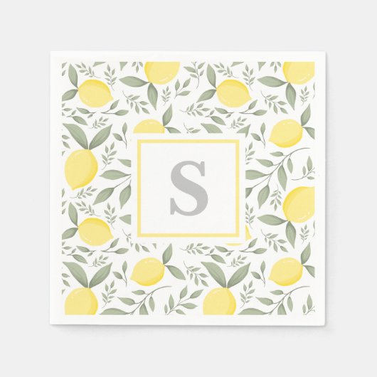 Elegant Lemons and Leaves Pattern Monogram Servet (Voorkant)