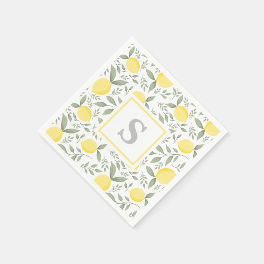 Elegant Lemons and Leaves Pattern Monogram Servet (Hoek)