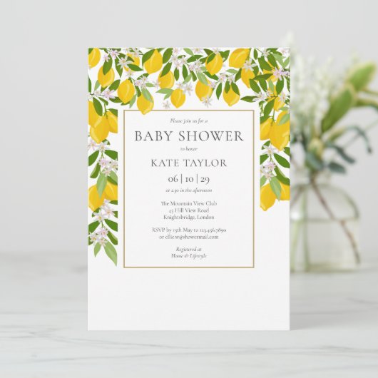 Elegant Lemons Blossom Greenery Baby shower Kaart (Staand voorkant)