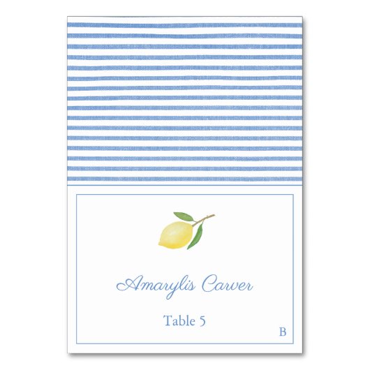 Elegant Lemons Blue Seersucker Stripes Place Card Kaart (Voorkant)