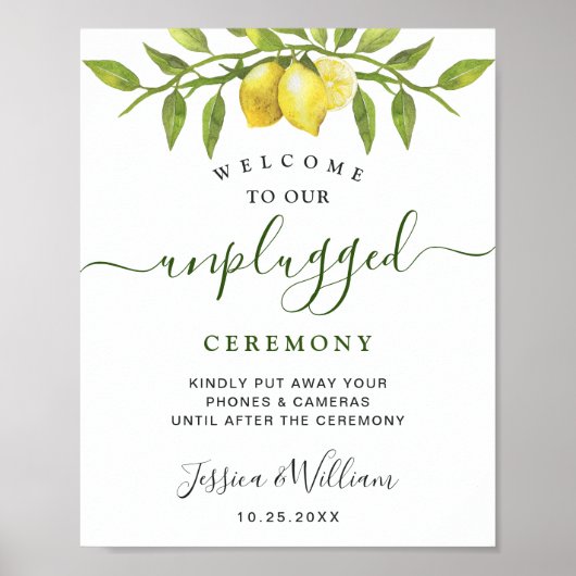Elegant Lemons Floral Unplugged Wedding Ceremony Poster (Voorkant)