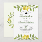 Elegant Lemons Greenery Chic Graduation Party Kaart (Voorkant / Achterkant)