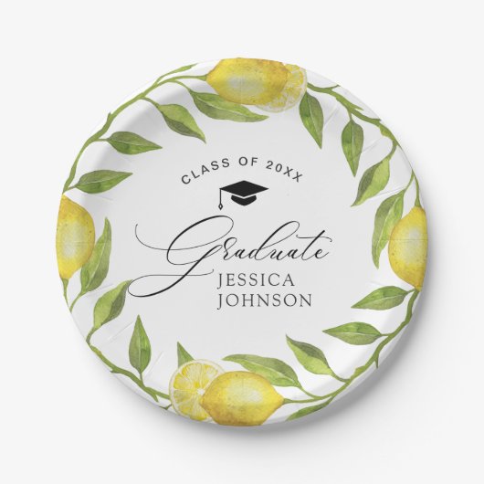 Elegant Lemons Greenery Chic Graduation Party Papieren Bordje (Voorkant)