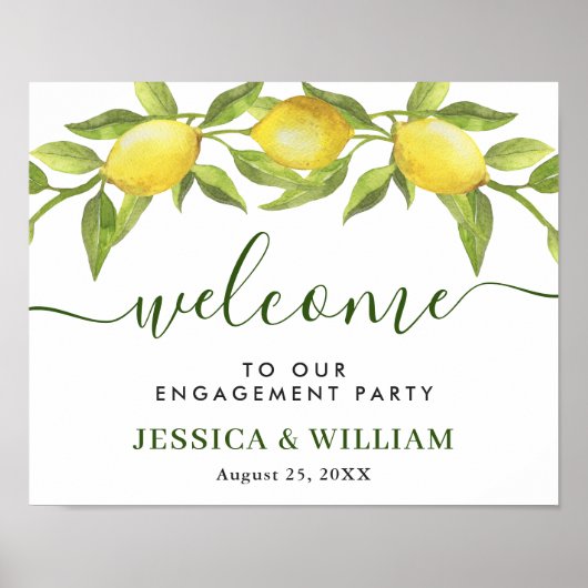 Elegant Lemons Greenery ENGAGTY Welkom Poster (Voorkant)