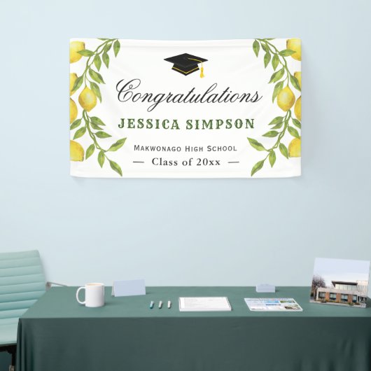 Elegant Lemons Greenery Modern Afstuderen Afstuder Spandoek (Beurs)