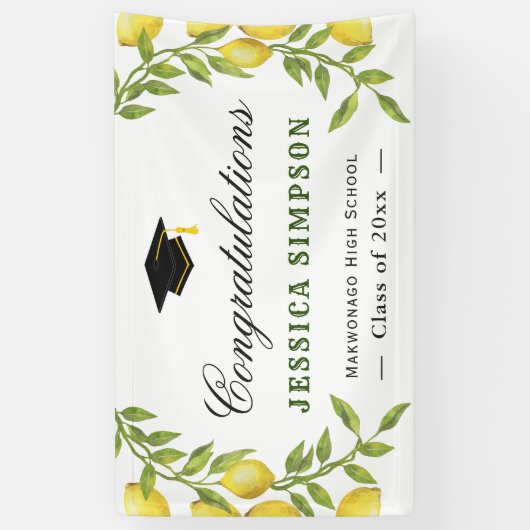 Elegant Lemons Greenery Modern Afstuderen Afstuder Spandoek (Verticaal)