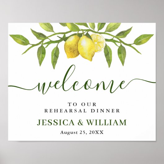 Elegant Lemons Greenery REHEARSAL DINNER Welkom Poster (Voorkant)