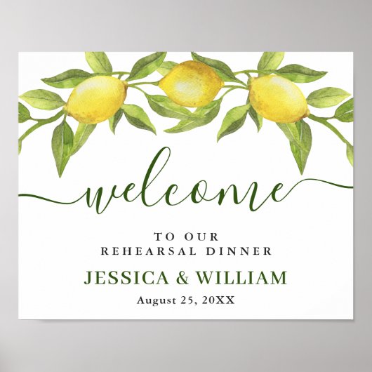 Elegant Lemons Greenery REHEARSAL DINNER Welkom Poster (Voorkant)