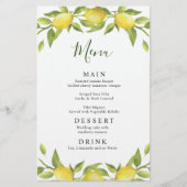 Elegant Lemons Greenery Wedding Dinner Menu (Voorkant)